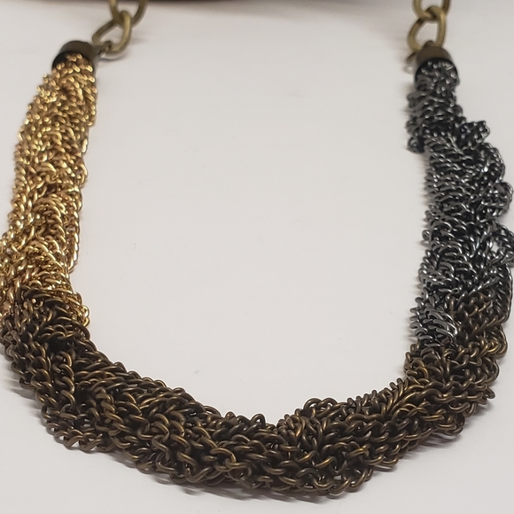 Multi Tone Braided Chain Necklace, Copper Gold & Silver Tone Braided Chain - Picture 10 of 11
